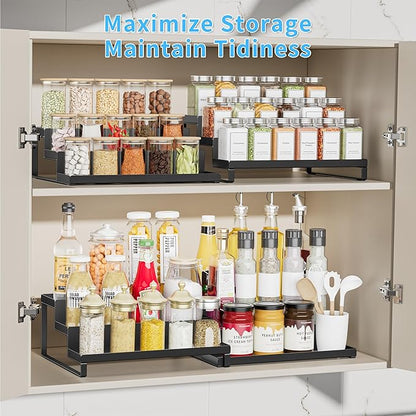 BOIVSHI Spice Rack Organizer for Cabinet, Expandable 3 - Tiered Spice Rack, Metal Spice Organizer, Spice Shelf Organizer for Cabinet, Countertop, Pantry, Cupboard, Black