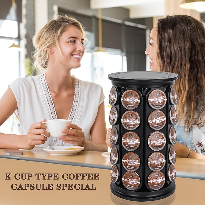 Coffee Pod Holder, Holds 40 K Cup Coffee Capsules, Large Capacity Round Organizer with 360-Degree Rotation, Black