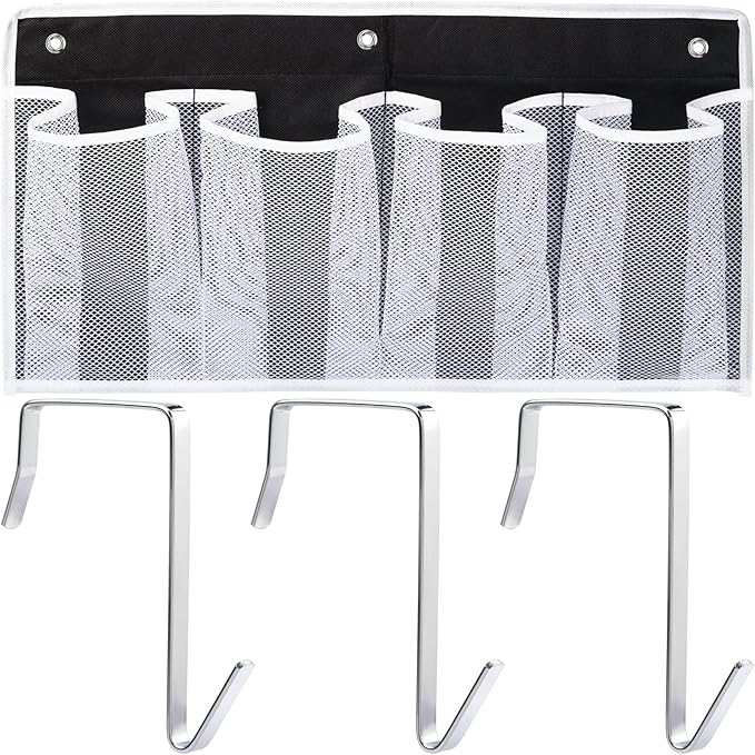 Pndeyo Bed Hanging Shoe Organizers with 3pcs Hooks, 4 Mesh Pocket Bedside Hanging Shoes Holder, Behind Door Storage Pockets for RV Dorm Entryway Bedroom Closet