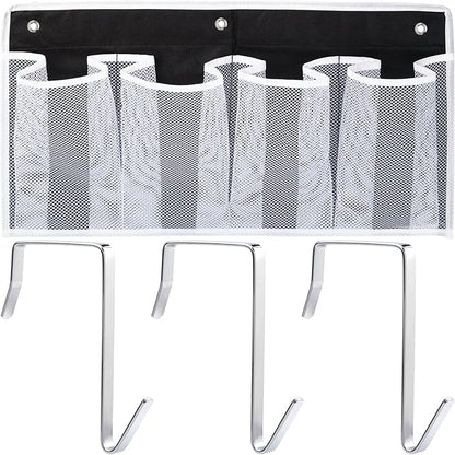 Pndeyo Bed Hanging Shoe Organizers with 3pcs Hooks, 4 Mesh Pocket Bedside Hanging Shoes Holder, Behind Door Storage Pockets for RV Dorm Entryway Bedroom Closet
