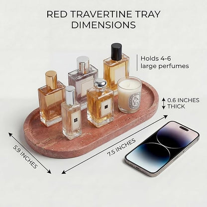 YKAJO Oval Real Marble Tray for Bathroom Kitchen Counter Stone Decorative Vanity Tray for Dresser Perfume Heavy Catchall Organizer for Soap Jewelry (Rosso Levanto Red, 11.8" x 5.9")