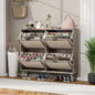 ZeHuoGe Rattan Shoe Cabinet with 4 Flip Drawers, Narrow Hidden Shoe Rack Rattan Storage Cabinet for Entryway, Large Shoe Organizer, Entrance Hallway (Dark Rustic Oak)