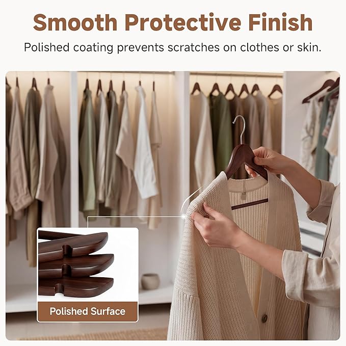 StorageWorks Wooden Hangers 20 Pack, Wood Coat Hangers for Closet, Heavy Duty Clothes Hangers for Suits, Shirts, Pants, Jackets, Walnut Color