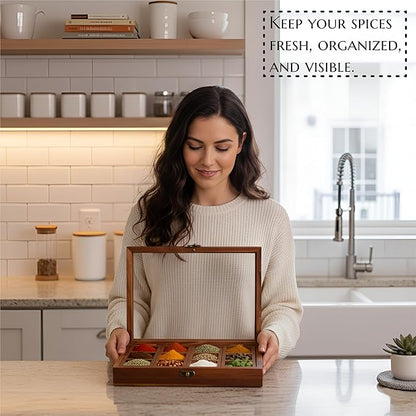 Wooden Spice Box, Masala Container, Condiments Storage Case for Kitchen, Multipurpose Decorative Box - Indian Rosewood Crafted