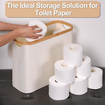 efluky Toilet Paper Basket 28L, Toilet Paper Holder with Lid for Bathroom, Free Standing Storage Organizer Holds Up to 9-12 Rolls (Beige, 1)
