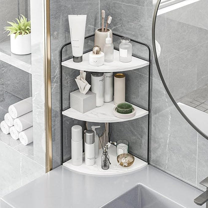 Forest Angle Bathroom Counter Organizer,Countertop Organizer,Vanity Organizers,Bathroom Storage,Bathroom Sink Caddy,Counter Shelf,Corner Counter,Corner Shelves(Black-White Marble)
