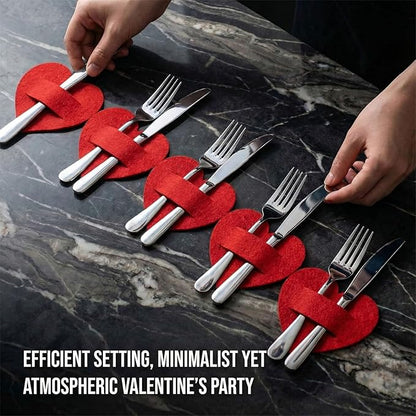 12PCS Valentine Silverware Holder Heart Pockets,Red Felt Heart Shape Valentine's Day Silverware Holder,Heart Shaped Flatware Pocket for Birthday Mother's Day Holiday Party Table Setting Decor