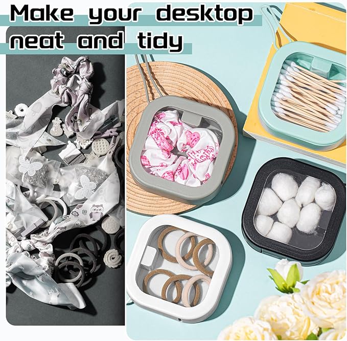 Kathfly 6 Pcs Hair Tie Organizer, Portable Bobby Pin Holder, Stackable Hair Accessories Holder for Travel, Cotton Swabs Dispenser, Jewelry Organizer Box(Neutral Colors)
