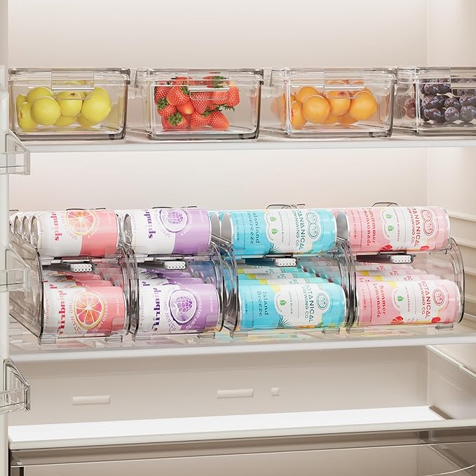 Drink Organizer for Fridge, Soda Can Organizer Dispenser for Refrigerator with Automatic Rolling,Organize Standard Size 11.15oz or 12oz Cans Drink,Save space for Fridge、Kitchen、countertop （2 pack）