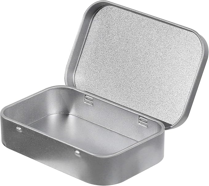 KINJOEK 42 PCS Metal Rectangular Empty Hinged Tins, 3.7 x 2.4 x 0.8 Inch Portable Sealed Containers Storage Boxes with Lids for Small items, Silver