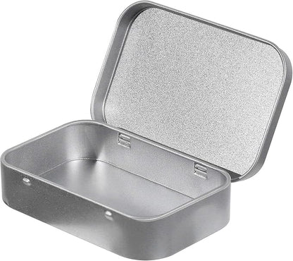 KINJOEK 42 PCS Metal Rectangular Empty Hinged Tins, 3.7 x 2.4 x 0.8 Inch Portable Sealed Containers Storage Boxes with Lids for Small items, Silver