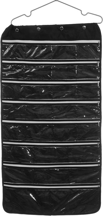56 Pockets Large Zippered Dual Sided Jewelry Hanging Organizer Necklace Earrings Bracelets Rings Accessories Storage Bag Wall Mounted Door Cabinet Hanger Holder Clear Pouch Display Foldable