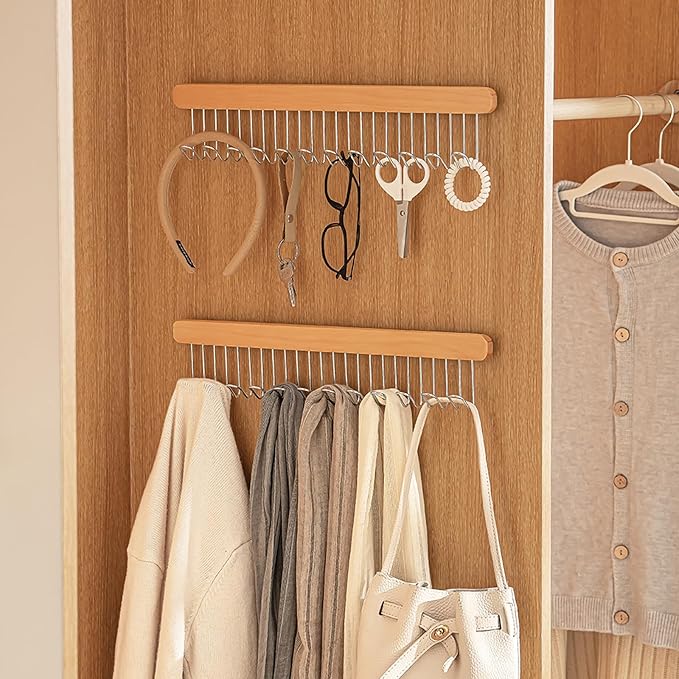 Pull Out Bra Hanger for Closet, Sliding Hooks Rack for Belt Ties Tank Top Scarf Jewelry, Space Saving Organizr for Wardrobe Cabinet, Left & Right Side 12 Hooks Rail, 2 Pcs
