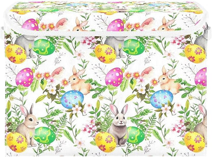 senya Easter Storage Baskets Collapsible Storage Bins with Lids, Easter Bunny Eggs in Grass Flowers Storage Boxes Clothes Baskets for Organizing