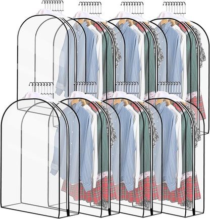 Windyun 8 Pcs 10" Clear Gusseted Garment Bags for Hanging Clothes 40" Transparent Dress Bags with Full Zipper Garment Covers for Closet Storage Coats Jackets Shirts Suits, Plastic