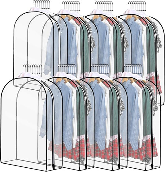 Windyun 8 Pcs 10" Clear Gusseted Garment Bags for Hanging Clothes 40" Transparent Dress Bags with Full Zipper Garment Covers for Closet Storage Coats Jackets Shirts Suits, Plastic