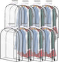 Windyun 8 Pcs 10" Clear Gusseted Garment Bags for Hanging Clothes 40" Transparent Dress Bags with Full Zipper Garment Covers for Closet Storage Coats Jackets Shirts Suits, Plastic