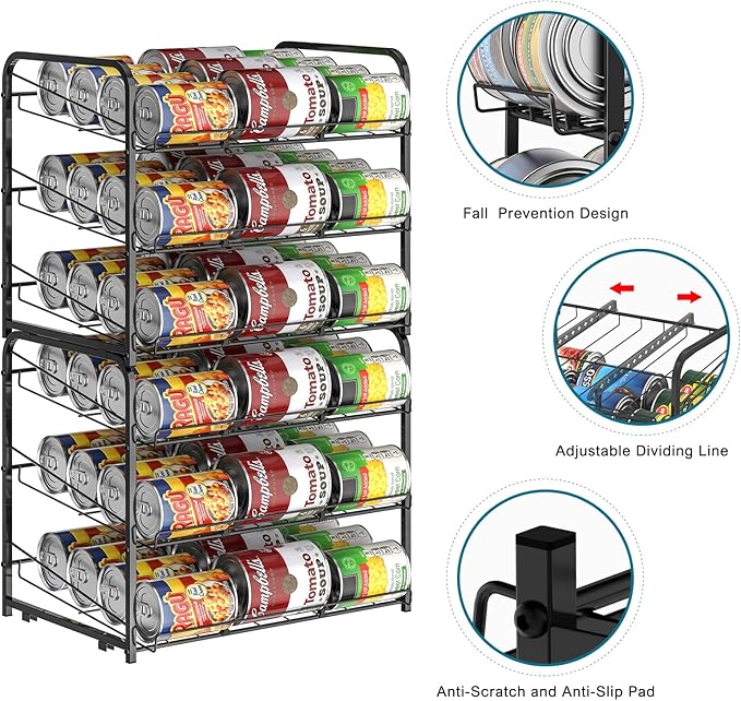 BTY Can Organizer for Pantry Stackable 2 Pack, Can Storage Organizer Rack Stacking Can Dispensers Small Space Holds up to 36 Cans for Pantry, Kitchen, Cabinet Black