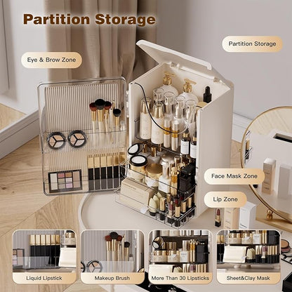 Makeup Organizer for Vanity,Perfume Organizer Display Case,Large Plastic Drawer Storage,White Multi-Function Brush Organizers Storage for Bathroom Countertop (White)