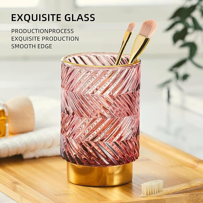 Makeup Brush Holder Organizer,Toothbrush Holders,Desk Pen Pencil Holder,Multifunctional Vintage Glass Brush Cup（A40-4-US）