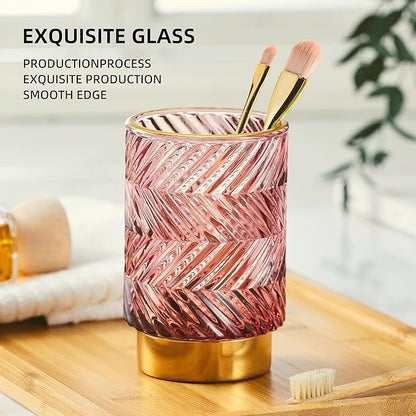 Makeup Brush Holder Organizer,Toothbrush Holders,Desk Pen Pencil Holder,Multifunctional Vintage Glass Brush Cup（A40-4-US）