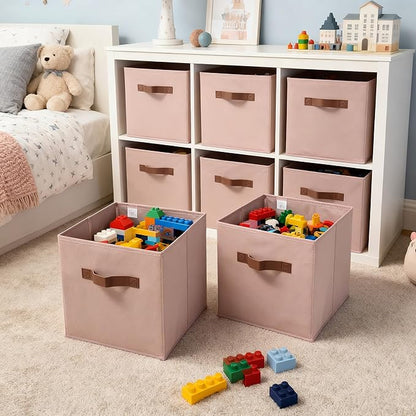 GRANNY SAYS Cube Storage Bins, 11 Inch Cube Storage Organizer, Fabric Storage Bins with PU Handle, Clothing Storage Baskets for Shelves, Closet, Dusty Pink, 6-Pack