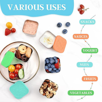 Qukaka Stainless Steel Snack Containers for Kids,7.2oz Easy Open Leak Proof Reusable Snack Box Container with Lids,Small Lunch Containers for Meal Prep,School,Picnic and Travel-3Pack