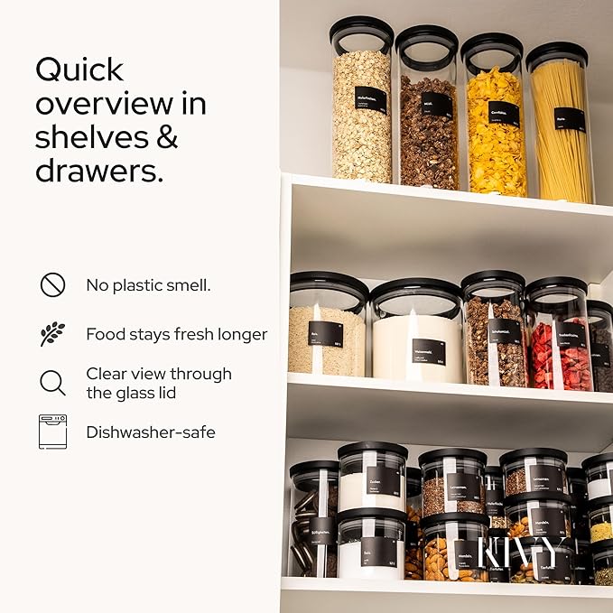 KIVY Airtight glass jars with transparent Glass Lid [2x 60oz] Glass airtight food storage containers - Pasta containers storage - Spaghetti container - Pasta containers for pantry flour Jar