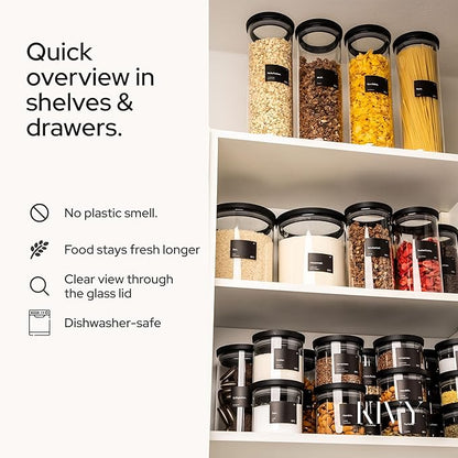 KIVY Airtight glass jars with transparent Glass Lid [2x 60oz] Glass airtight food storage containers - Pasta containers storage - Spaghetti container - Pasta containers for pantry flour Jar