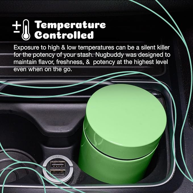 nugbuddy Mini Airtight Storage Container - Vacuum Sealed Insulated w Nested Glass Jar - UV Protection, Temperature Controlled Stainless - Whiteboard Finish w Marker Included - 100 ml (1/4 Oz)