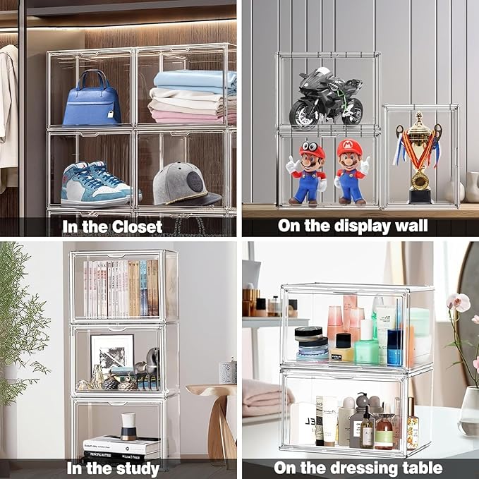 12 Pack Clear Acrylic Shoe Boxes Organizer, Extra-Thick Reinforced Stackable Shoe Storage with Magnetic Door, Dust-Proof Display Cases for Closet & Entryway, Fits up to Men’s 12, Crystal Clear