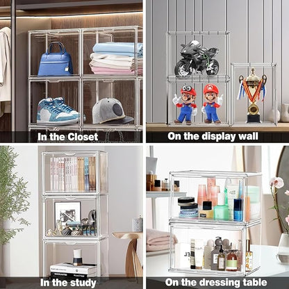 12 Pack Clear Acrylic Shoe Boxes Organizer, Extra-Thick Reinforced Stackable Shoe Storage with Magnetic Door, Dust-Proof Display Cases for Closet & Entryway, Fits up to Men’s 12, Crystal Clear
