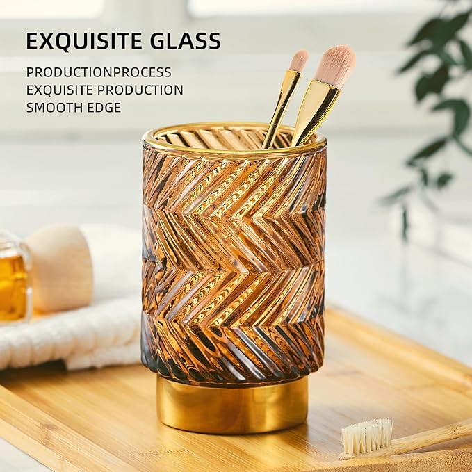 Makeup Brush Holder Organizer,Toothbrush Holders,Desk Pen Pencil Holder,Multifunctional Vintage Glass Brush Cup（A40-5-US）