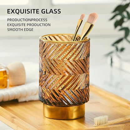 Makeup Brush Holder Organizer,Toothbrush Holders,Desk Pen Pencil Holder,Multifunctional Vintage Glass Brush Cup（A40-5-US）