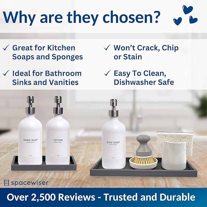 Spacewiser Countertop and Vanity Tray - 2 PC (11” and 7”) Shatterproof Silicone Kitchen and Bathroom Trays for Counter, Kitchen Soap Dispenser Tray, Vanity Trays for Bathroom, Perfume Key Tray