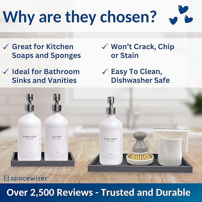 Spacewiser Countertop and Vanity Tray - 2 PC (11” and 7”) Shatterproof Silicone Kitchen and Bathroom Trays for Counter, Kitchen Soap Dispenser Tray, Vanity Trays for Bathroom, Perfume Key Tray