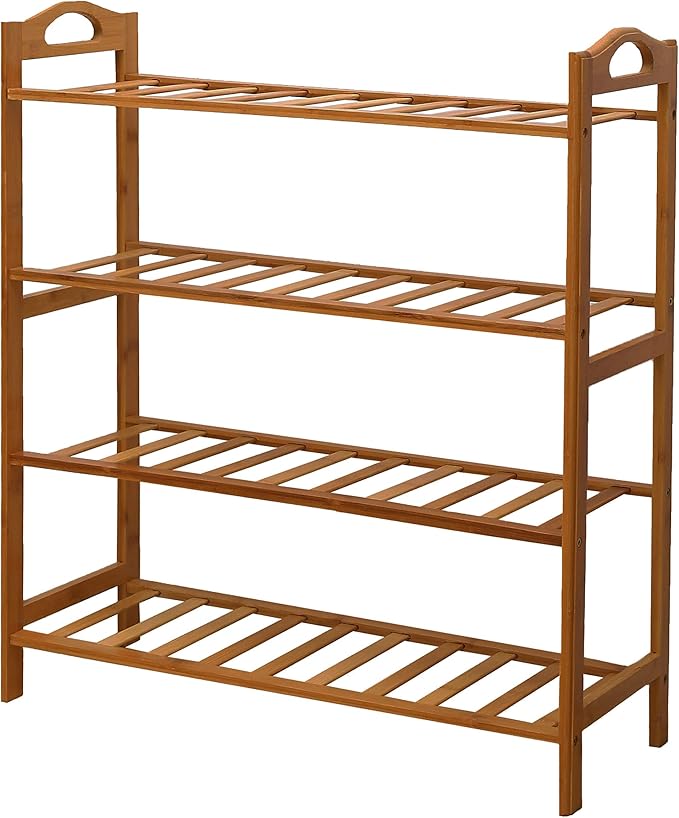 SANPON Bamboo Shoe Rack 4 Tier Shoe Organizer for Closet Entryway Shoe Rack Free Standing Shoe Shelf Slat Brown