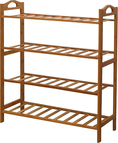 SANPON Bamboo Shoe Rack 4 Tier Shoe Organizer for Closet Entryway Shoe Rack Free Standing Shoe Shelf Slat Brown