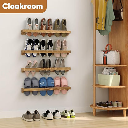 Nisorpa 30 Inch Rustic Burnt Wood Hanging Shoe Rack, Wall Mounted Shoe Rack Storage Organizer Space Saving Footwear Holder for Closet, Mudroom, Entryway, Holds 12 Pairs, Set of 4