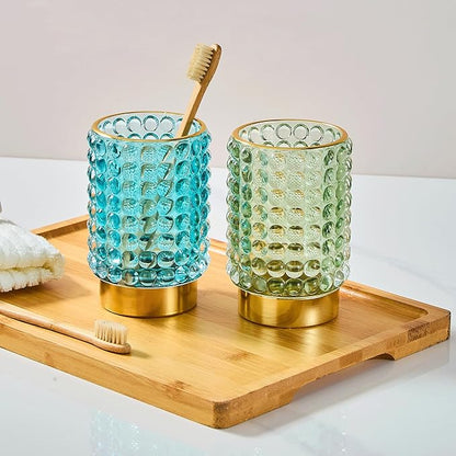Makeup Brush Holder Organizer,Toothbrush Holders,Desk Pen Pencil Holder,Multifunctional Vintage Glass Brush Cup(A38-10-US/Turquoise/L)