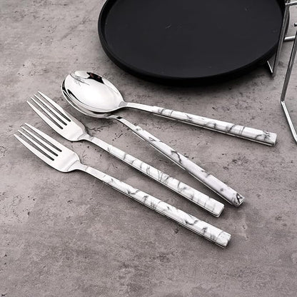 24piece Silverware Set with Hanging Holder, Stainless Steel Tableware Set With Cutlery Storage Rack, Decent Gift Box For Housewarming, Party, Dining - White Silver, set of 6