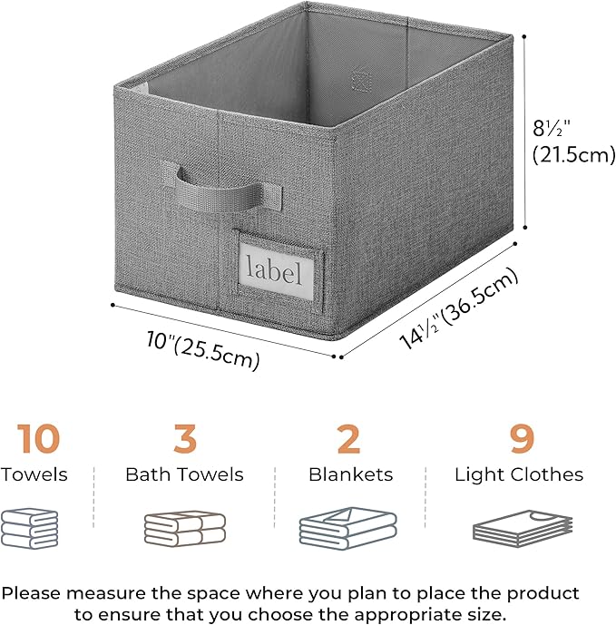 GRANNY SAYS Storage Basket for Shelves, Closet Clothes Bins with Label Holders, Fabric Storage Bin for Bedroom, Decorative Storage Boxes for Organizing, Dark Gray, Medium, 3-Pack