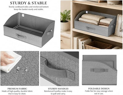 WUIKE Closet Organizers and Storage, Trapezoid Storage Bins, Fabric Closet Bins with Handles, Foldable Storage Baskets for Clothes, Purse, Blanket, Herringbone Gray, Extra Large, 3-Pack