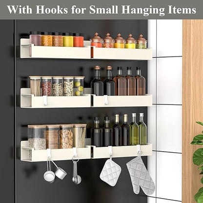 HuggieGems 6 Pack Magnetic Spice Rack Organizer for Refrigerator and Oven, Cream White Fridge Organizers and Storage for Kitchen