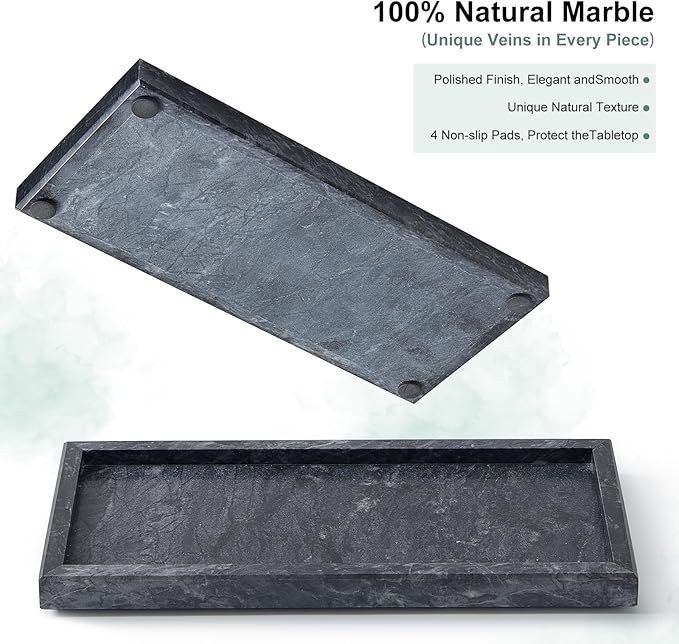 Natural Marble Vanity Tray, Luxury Stone Organizer for Bathroom & Kitchen Counter | Holds Soap Dispenser, Jewelry, Perfume | Non-Resin, Non-Ceramic Décor