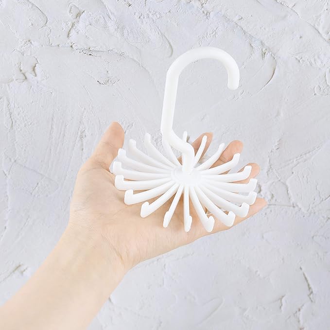 AUEAR, 8 Pack 360 Degree Rotating Scarf Hanger 20 Hooks Twirl Plastic Ties for Women Men Home Bedroom Supplies (White)