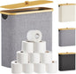 Lifewit Toilet Paper Storage Holder for 12 to 16 Rolls, Free Standing Toilet Paper Basket Stand with Bamboo Lid, Collapsible Fabric Bathroom Organizer Box for Mega Rolls, 30L, Extra Large, Light Gray