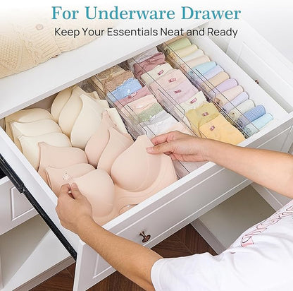 Vtopmart 4 Pack Drawer Dividers for Clothes, 4" High 13"-22" Adjustable Expandable Dresser Drawer Organizer, Clear Plastic Separators for Dresser, Baby Clothing, Underwear, Cosmetic, Toiletries