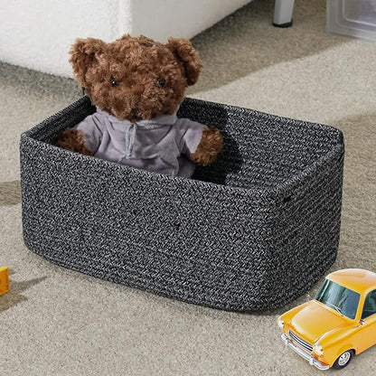 3-Pack Storage Baskets for Organizing | Woven Shelf Toy Basket | Rope Baskets for Gifts Empty | Closet Organizer Bins with Handles | Cube Decorative Box | 13.7×7.1×6.7” | Mixed Black