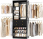 Besiost Closet System, 4.2–8.8 FT Closet Organizer with 2 Wooden Drawers and Shelves, Walk-in Closet System with 5 Hang Rods, Built-in Closet Tower, Can Fit 60 to 96 inch, Black
